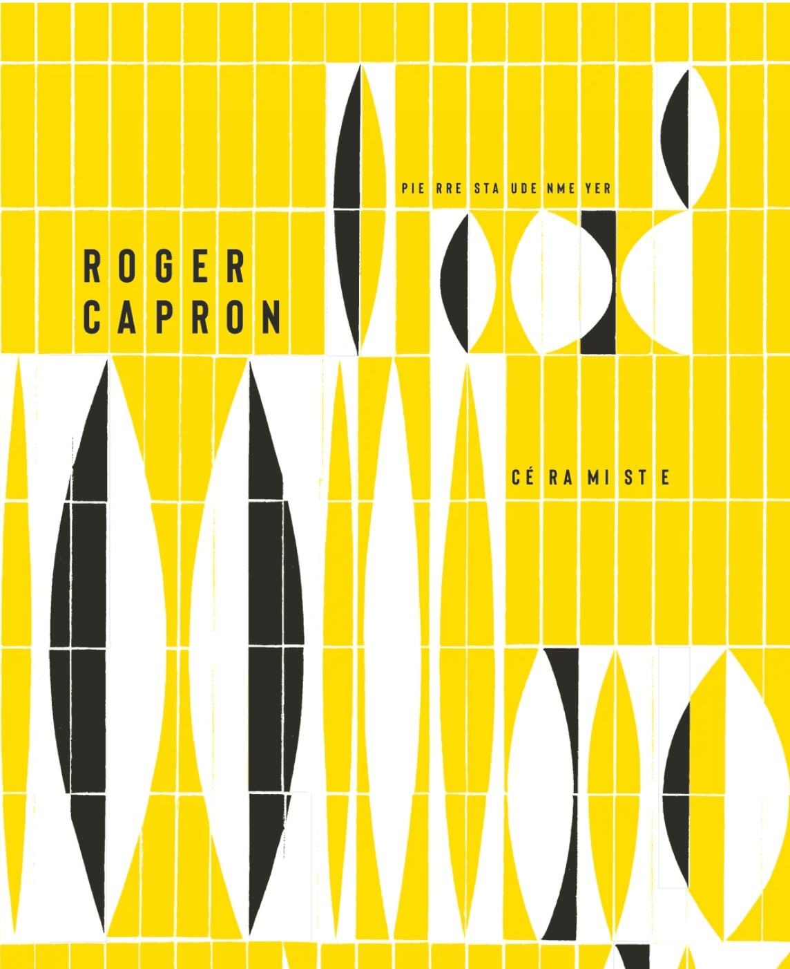 Affiche colorée de Roger Capron avec motifs géométriques en jaune, noir et blanc.